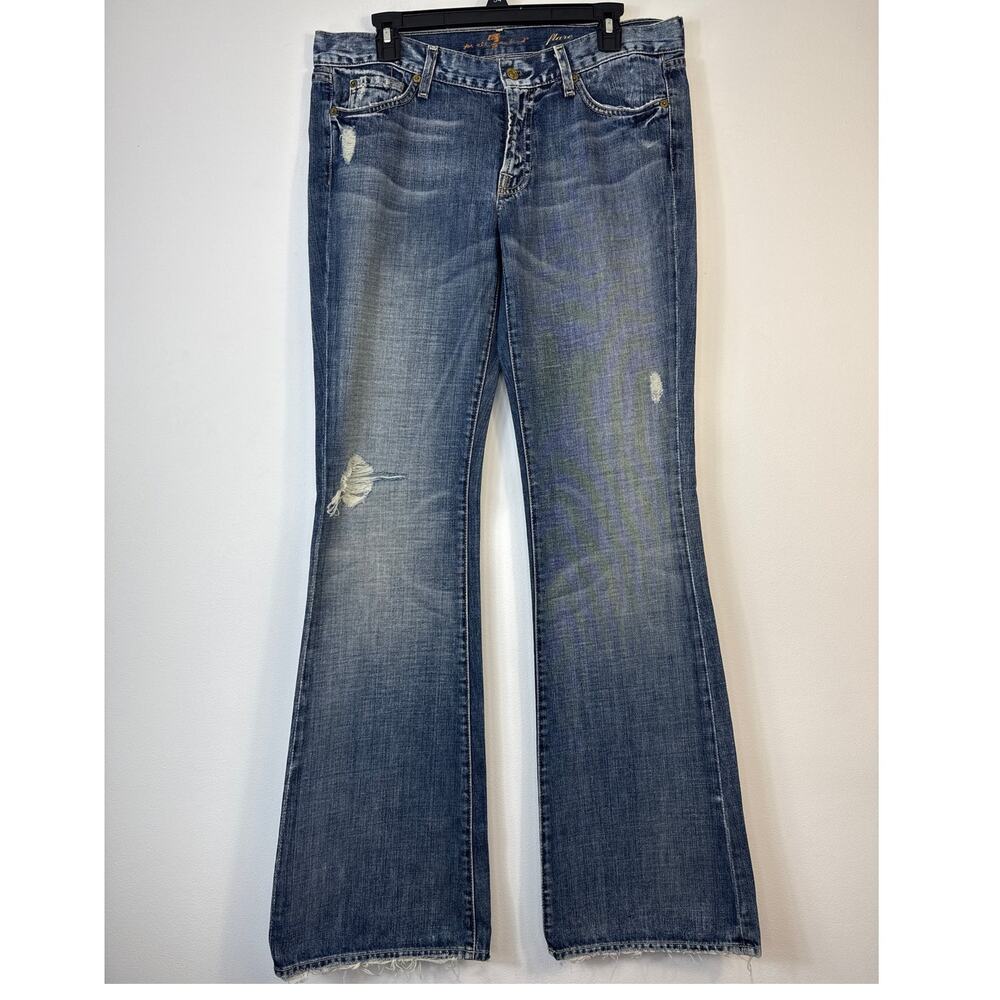 7 For All Mankind Flare Jeans Y2K Mid Rise Distressed Size 31 Vintage Style